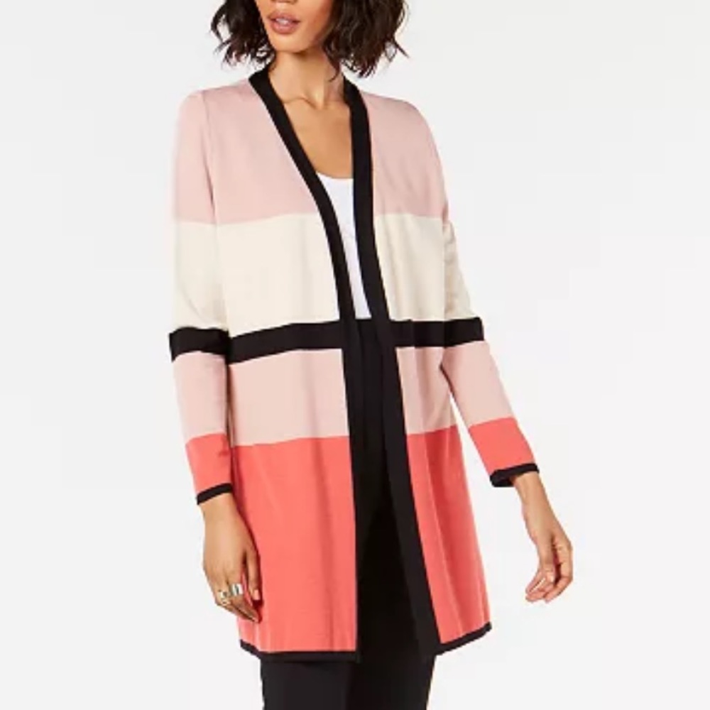 ALFANI Color Blocked Cardigan Pink Petite Small PS SP $80 NWT